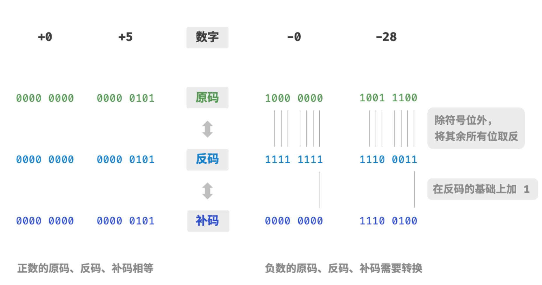 原码、反码与补码之间的相互转换